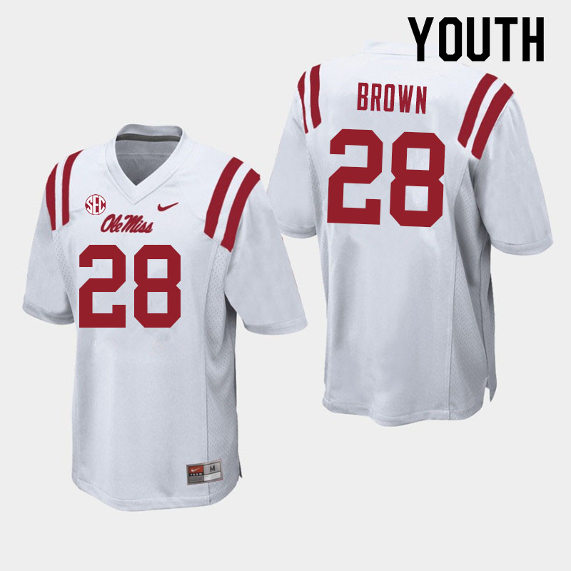 Markevious Brown Ole Miss Rebels NCAA Youth White #28 Stitched Limited College Football Jersey WOE0758BD